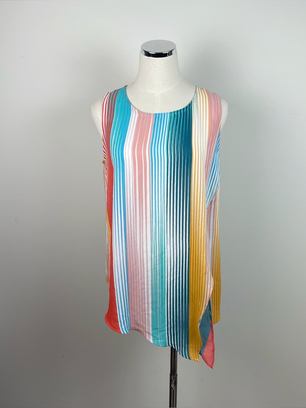 Rachel Zoe Orange Blue White Yellow Stripe Blouse Top Women Medium Lightweight